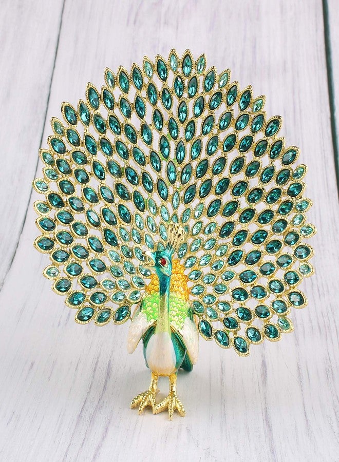 Xinkulas Peacock Jewelry Trinket Box Figurine Enamel Hinged Hand Painted Keepsake Decoration (Green) - Image 3